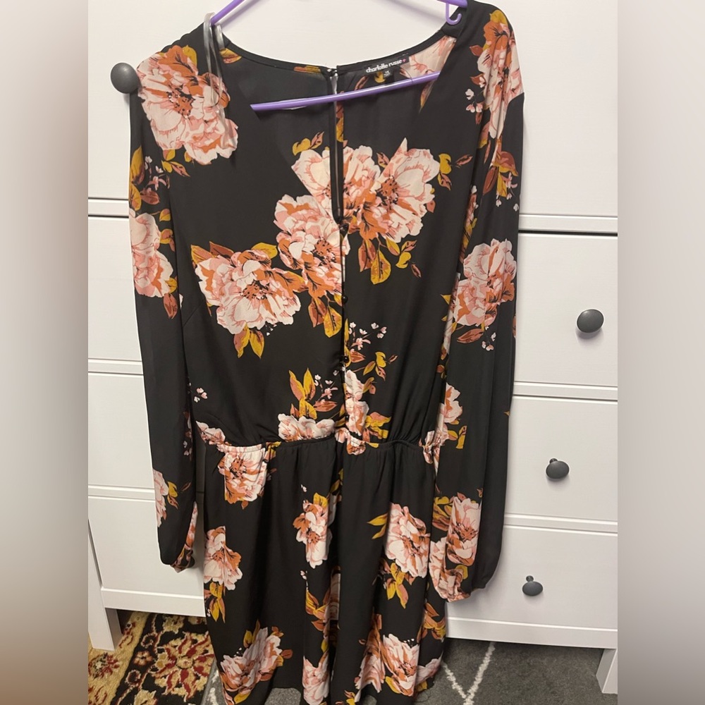 Long Sleeve Black Floral Dress from Charlotte Russe